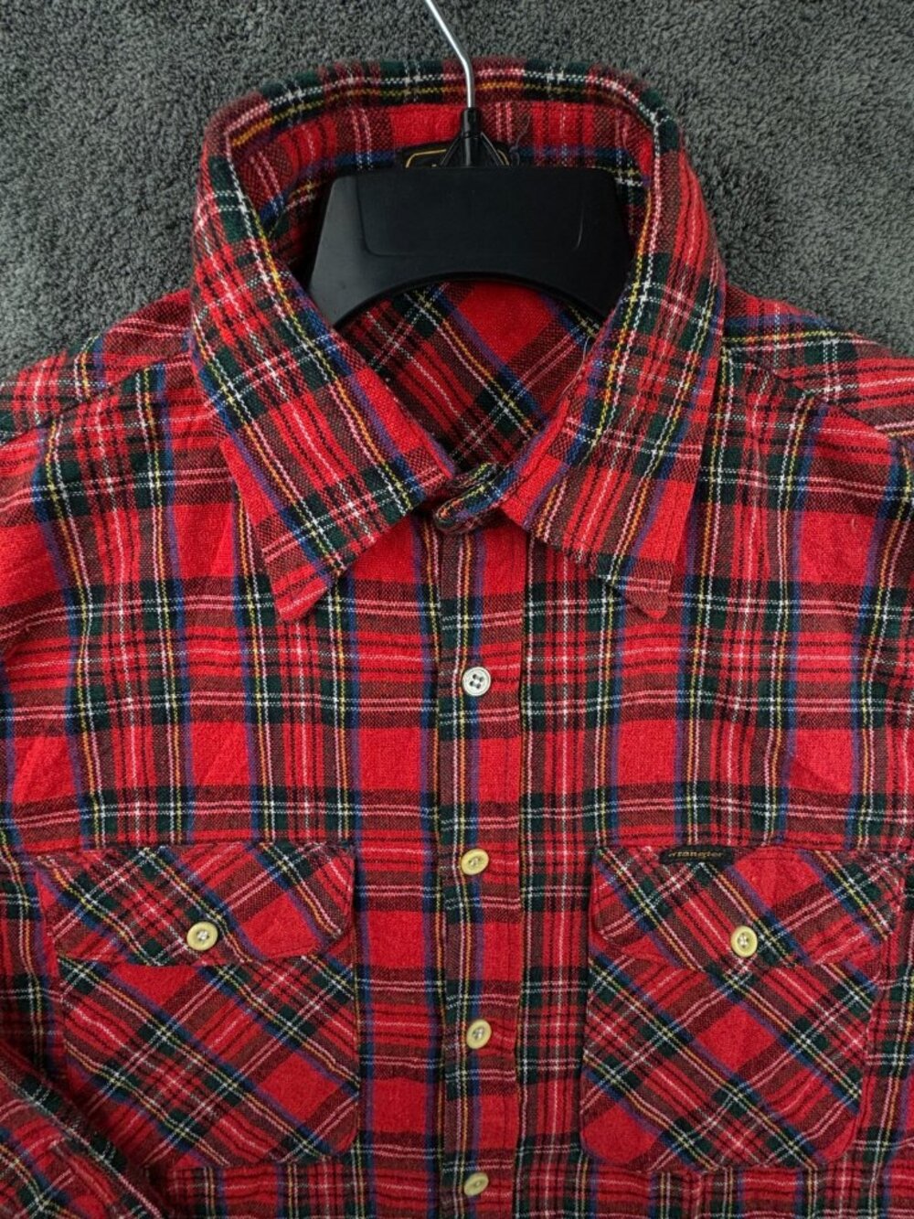 VTG Wrangler Flannel Tailored Tails 16.5 Long Sleeve Button Up Shirt Red Plaid